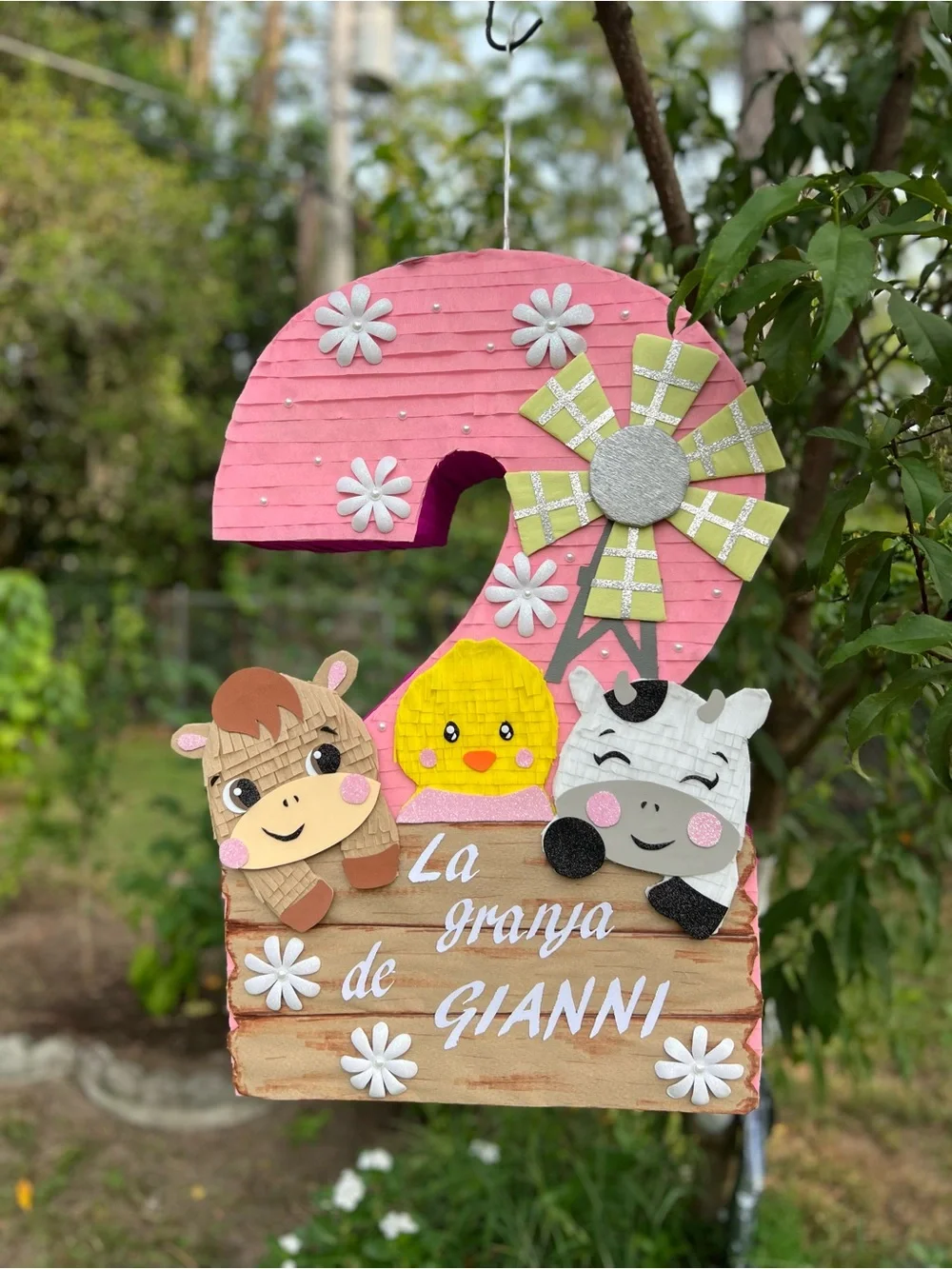Pink Farm Animal Number 2 Party piñata- La Granja de Gianni